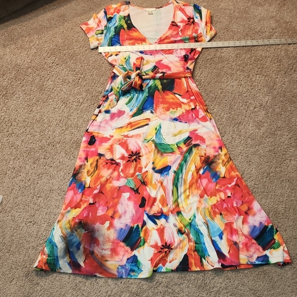 Pink and Blue V-Neck Cap Sleeve Maxi Sundress - Picture 1 of 4